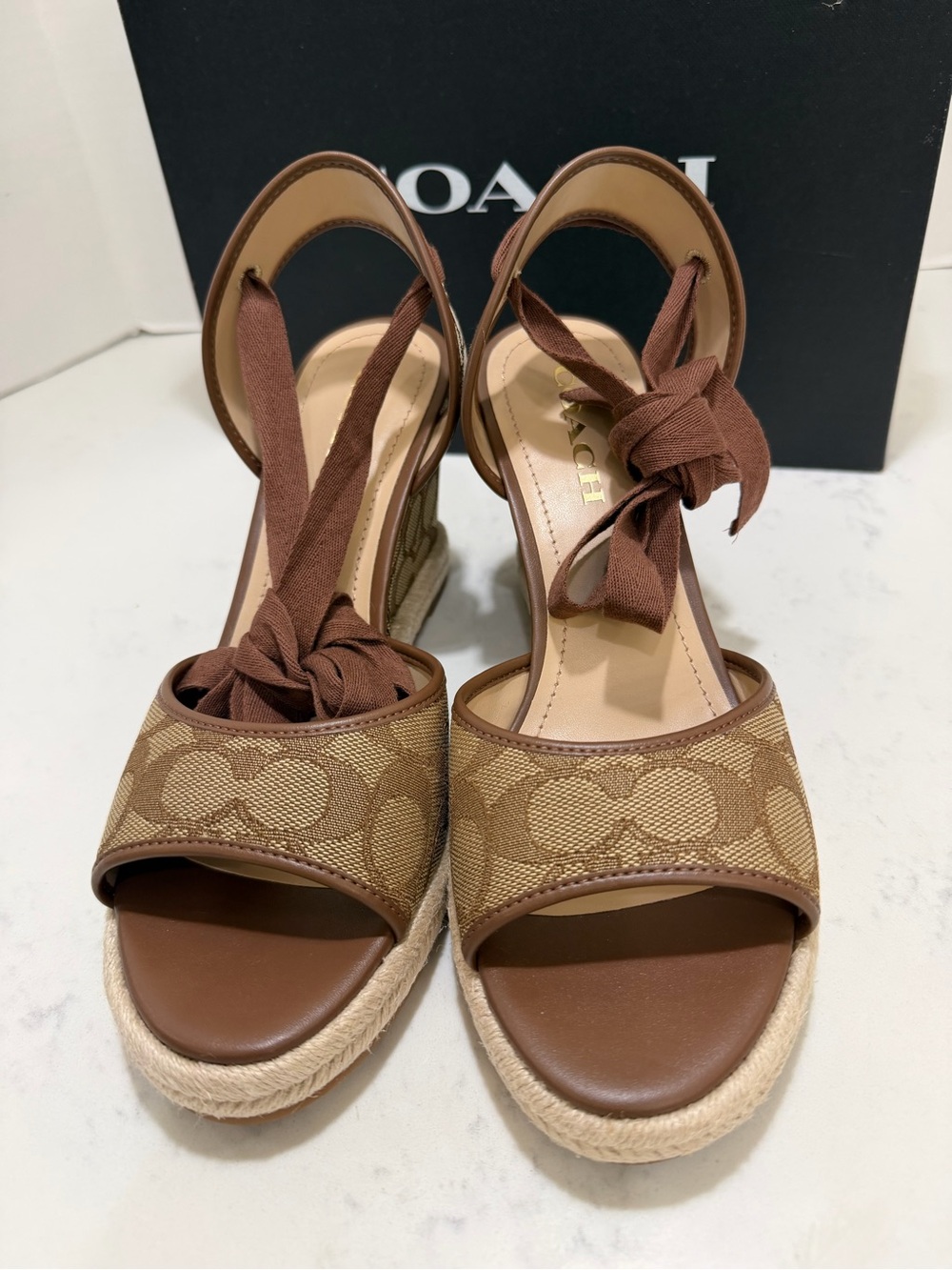 Coach Monogram Ankle-Tie Espadrille Wedges in Brown - Picture 8 of 10